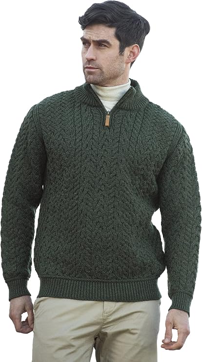 Aran Crafts Men's Wool Half Zip Sweater