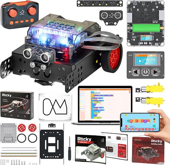 WhalesBot Rocky Coding Robot Car Kit for Kids 8-12 12-16, STEM Educational Engineering Toy, Scratch Python C Programming & Remote Control, Science Gift for 8 9 10 11 12+ Year Old Boys Girls