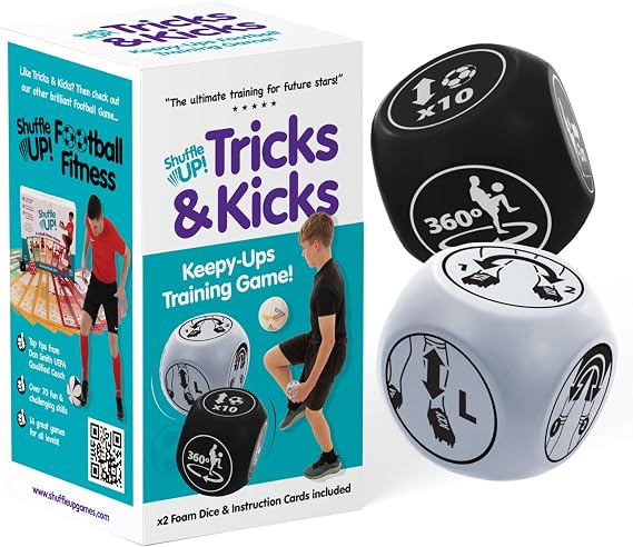 Shuffle Up Tricks & Kicks Football Dice Game, Keepy Uppy Training Dice, Outdoor & Indoor Games for Kids, Football Gifts for Boys & Girls