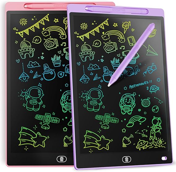 [2 Pack] GenialbaLCD Writing Board 10 Inch Colourful LCD Drawing Tablet, Electronic Tablet, Graphic Tablet for Children's Games 2 3 4 5 6 7 Years Boys Girls (Pink&amp;Purle)