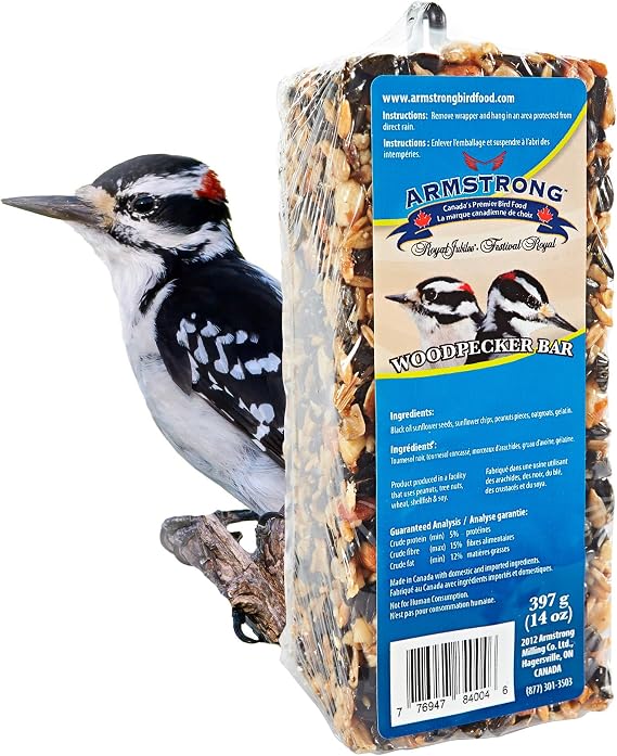 Armstrong Wild Bird Food Royal Jubilee Woodpecker Bar, 14oz High-Energy Suet Alternative with Sunflower, Peanuts & Oats Easy-Hang Wild Bird Food for Woodpeckers, Nuthatches, Chickadees & Cardinals
