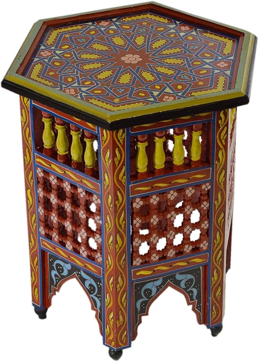 Moroccan Handmade Wood Table Side Moucharabi Delicate Hand Painted Red Exquisite