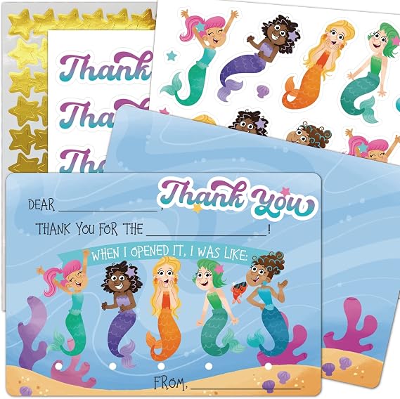 Gooji Customizable Thank You Cards with Mermaid Design, 4.25x6, Blue, Unisex-Kids