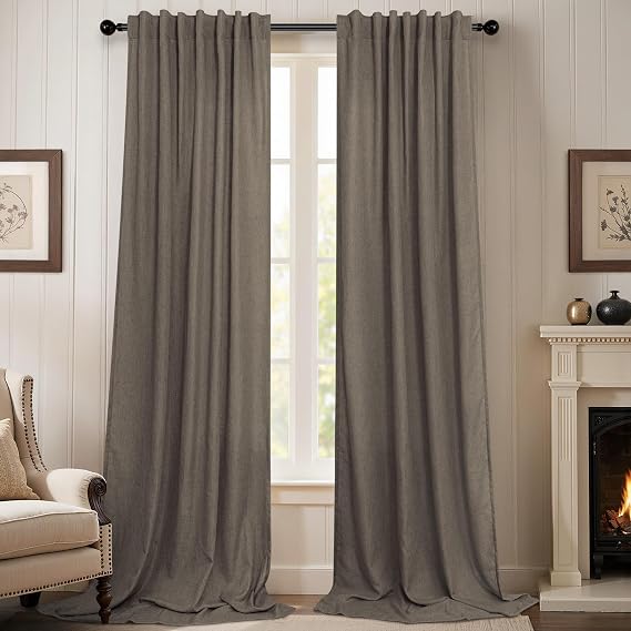Chocolate Brown Curtains for Living Room 84 Inch Length 2 Panels Set Light Filtering Semi Sheer Linen Brown Curtain Modern Farmhouse Back Tab Pleated Drapes 52x84 Long Dark Chocolate Coffee Cappuccino