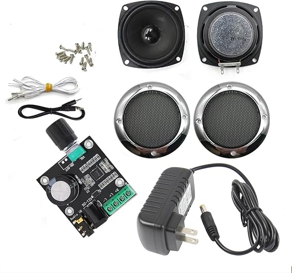 Arcade Game Console Audio Kit, 12V Power Amplifier with 3-inch 5W 8 Ohm Speakers Power Cable AUX for Arcade Game Cabinet Accessories, Silver
