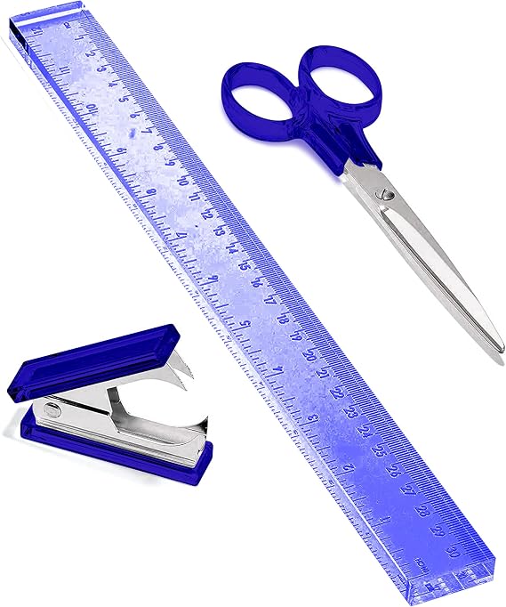 OfficeGoods 3-Piece Acrylic Desk Set, Blue with Silver Metal