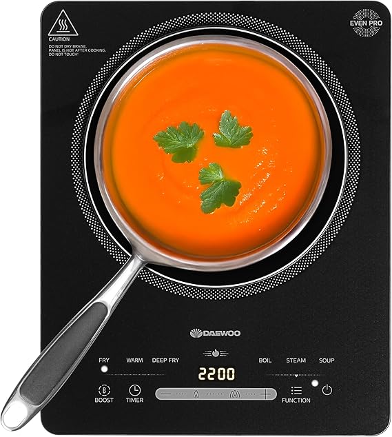 Daewoo 2200W Portable Single Induction Hob – Convenient Electric Cooktop for Use With Induction-Suitable Pans, 6 Presets, LED Controls & Timer