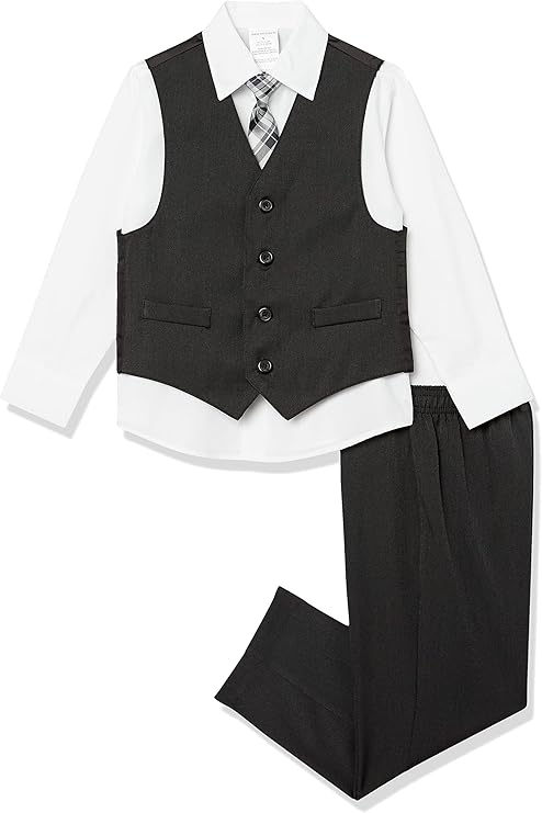 Van Heusen Boys' 4-piece Formal Suit Set, Vest, Pants, Collared Dress Shirt, and Tie