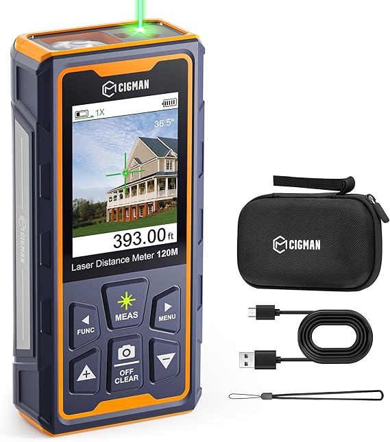 Green-Beam Laser Measuring Tool, 393ft Outdoor Laser Measure | 4X Camera, P2P Technology,Accurate, Multi Measure Modes, IP68, Angle Sensor, Rechargeable Laser Tape Measure for Construction