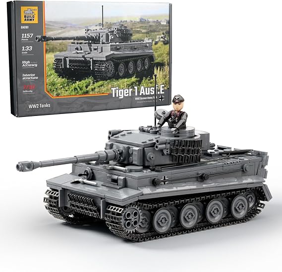 Buildarmy WW2 Tiger1 Tank Ausf.E Grey Brick Model Building Block 1157pcs