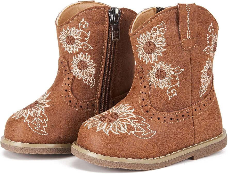 Newsonet Toddler Baby Cowboy Cowgirl Boots Infant Western Shoes All Season | Roomy Round Toe, Mid Calf, Non-Slip, Classic Western Style for 6 9 12 18 24 Months Boys Girls Unisex