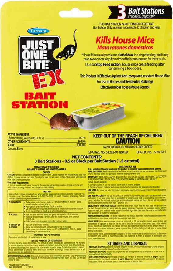 Just One Bite Farnam EX Bait Station, Disposable Mouse Bait Trap, 3-Pack