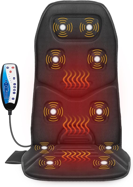 COMFIER Vibration Back Massager with Heat, 10-Motor Massage Seat Cushion for Chair, Graphene Heated Massage Chair Pad for Back, Lumbar & Thighs, 5 Modes, 3 Intensities, Home Office Recliner Gift