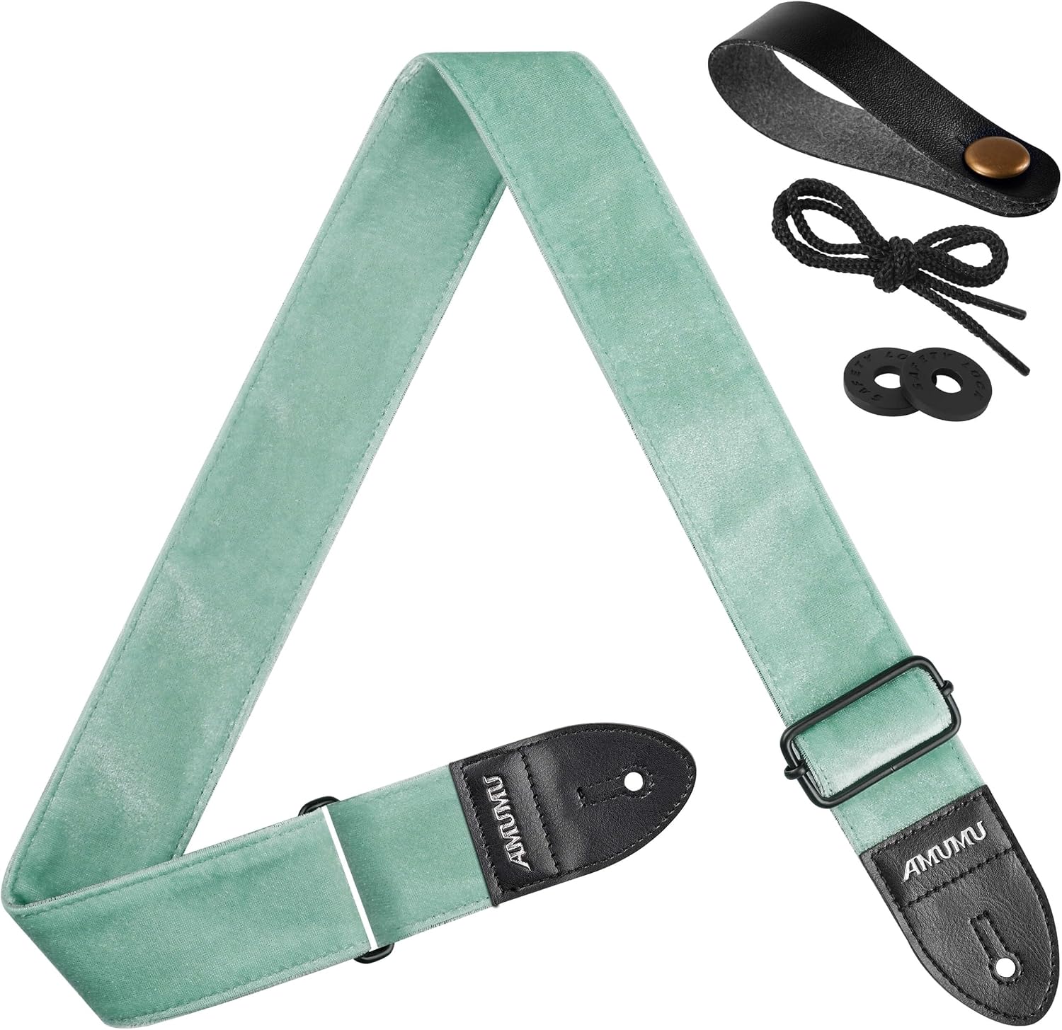 Amumu Flocked Velvet Guitar Strap with Microfiber Leather Ends - Guitar Accessories - Fits Acoustic, Bass, Electric Guitar -Mint Green