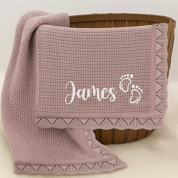 Personalized Name Baby Blanket, Embroidered Name Baby Blanket, Soft Breathable Cotton Knit Blankets, New Mom Gifts, Newborn Babys Girl & Boy Gift, Birthday Shower Gifts 2