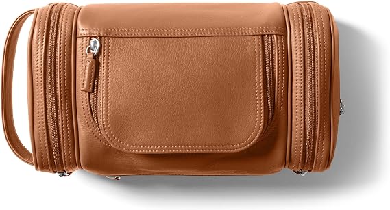 Leatherology Cognac Multi Pocket Toiletry Bag Full-Grain Leather Travel Dopp Kit with Multiple Zippered Compartments | Spacious, Durable Organizer for Toiletries & Grooming Essentials