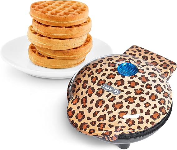 Dash Mini Waffle Maker- Electric Waffle Maker for Fun Breakfasts - Dual Nonstick Cooking Surface - Enjoy Fun, Family-Friendly Treats - Orange Leopard