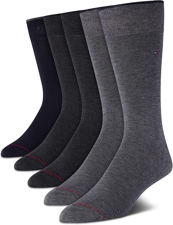 Tommy Hilfiger Mens 5 Pack Lightweight Everyday Dress Crew Socks