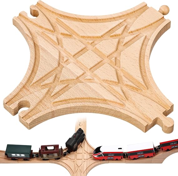 CroBlissful Wooden Train Track Switch Accessories Railway Pieces | Forked Wooden Train Tracks Expansion, Multi Way Switch Track, for Most Major Brand Railway Set