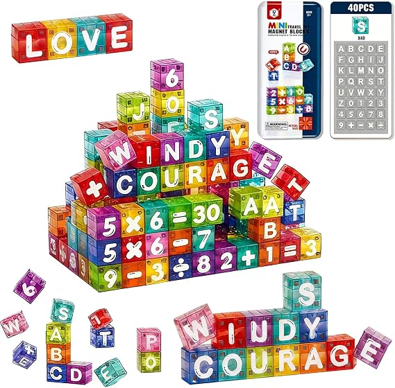 Magnetic Letter Number Blocks for Kids Ages 3-8 | Alphabet magnets, A-Z letters, 0-9 numbers, math symbols, Storage case included, Safe ABS,Preschool gift for children