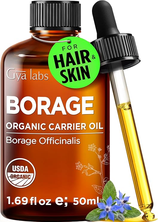 USDA Organic Borage Oil - 1.69 Fl Oz - Carrier Oil for Hair, Skin & Face | Pure Borage Seed Oil for Face, Scalp & Body Massage - Rich in GLA, Non-Greasy Formula - Gya Labs