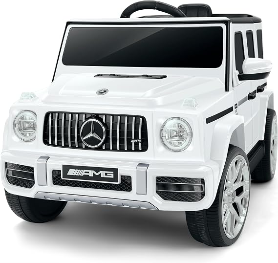 ELEMARA Licensed Mercedes-Benz AMG G63 Ride on Toys,Electric Car for Kids W/Parents Control,Electric Powered G Wagon Ride On Truck Toy,Low Battery Prompt,Bluetooth,Flickering Lights/LED Lights, White
