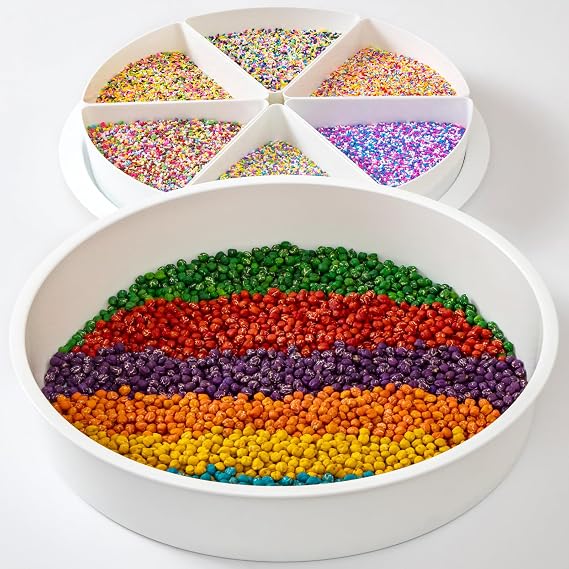 Round Sensory Bin with Lid for Play and Educational Activities | Large (16.9") - Sealable with 6 Removable Storage Dividers