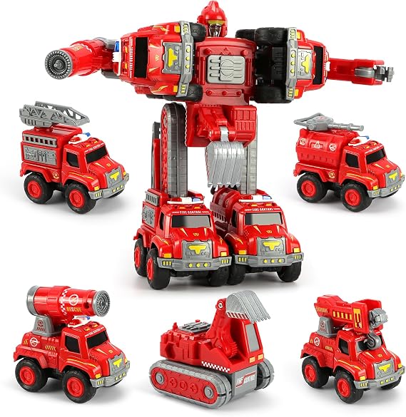 Toys for 3 4 5 6 Year Old Boys 5-in-1 Detachable Construction Vehicles SetTransform Robot Kids Toys Cars Easy DIY Toys for Ages 5+ Gifts for Boys Girls Birthday Christmas Easter