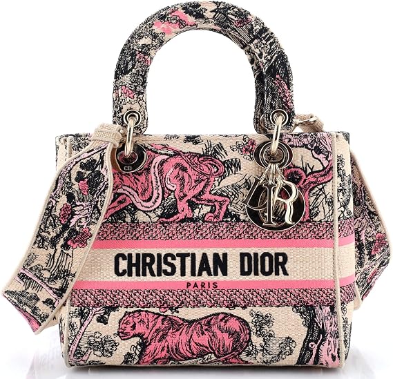 Pre-Loved Lady D-Lite Bag Embroidered Raffia Medium, Print
