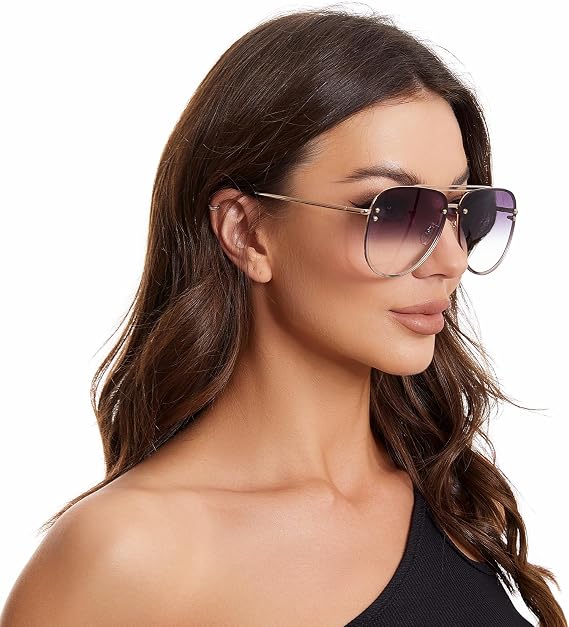 Trendy Oversized Aviator Sunglasses for Women Cute Pilot VF2203 | UV400 Protection, Extra Large, Spring Hinges, Lightweight, Fit for Wide,Oval, Round&Square Faces Ladies, Retro, Latest Shades