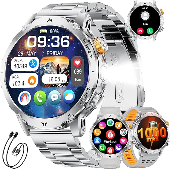 LIGE Smart Watches for Men,1.7" Smartwatch with 1000mah Battery,Flashlight,Bluetooth Call,100+ Sports Modes,Health Tracker,IP68 Waterproof,Smart Watch for Android iOS(EF24-B)