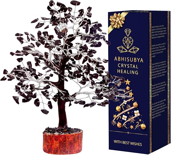 Black Tourmaline Silver Wire Handmade Crystals and Healing Stone Natural Gemstone Fortune Bonsai Money Tree | Good Luck | Wealth | Prosperity | Home Office Decor | Spiritual Gift | Feng Shui