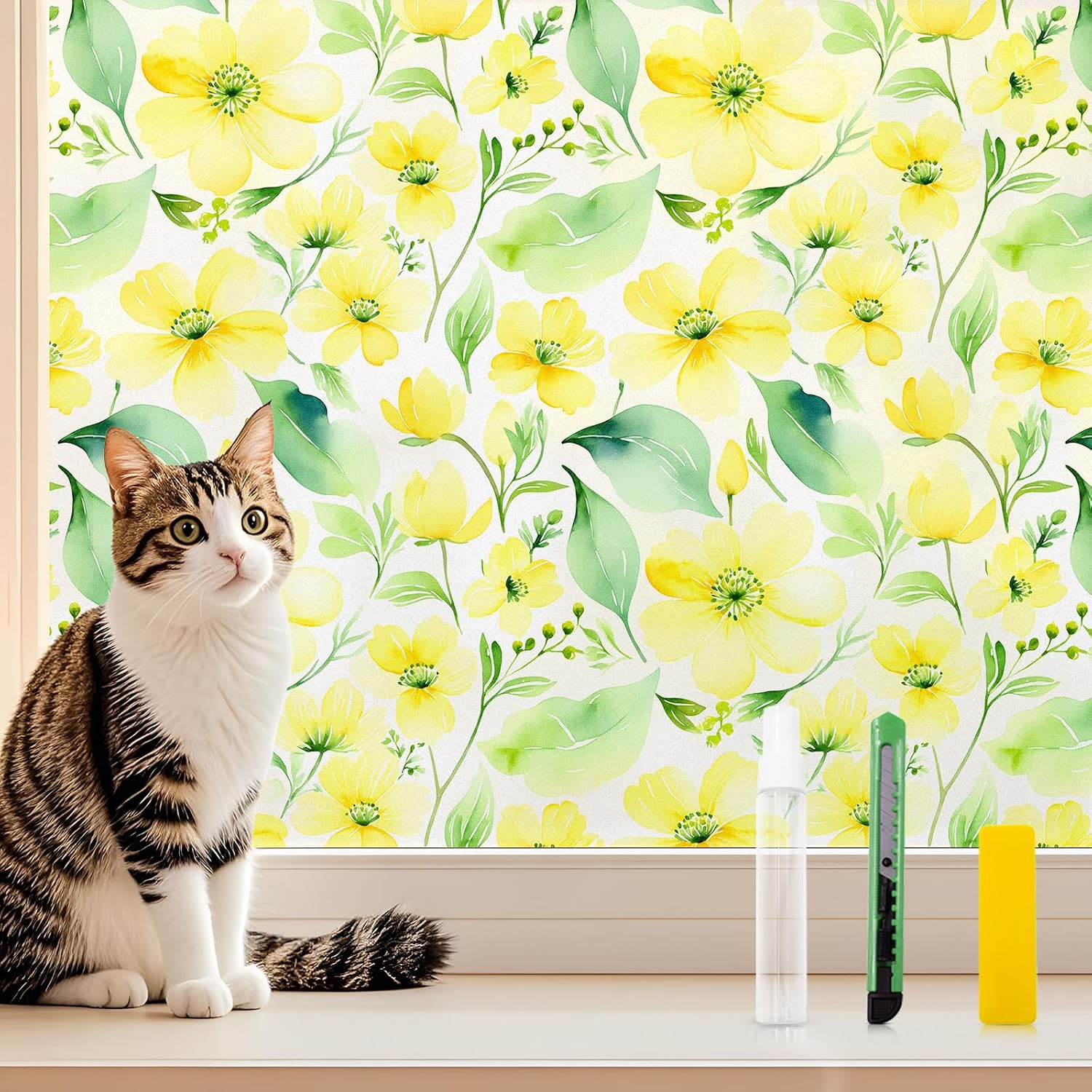 Window Privacy Film Stained Glass Decorative Window Tint for Home Room Decor Static Cling Frosted Window Film Blackout Bathroom Bedroom Car Renter Friendly Sunlit Bloom Reverie