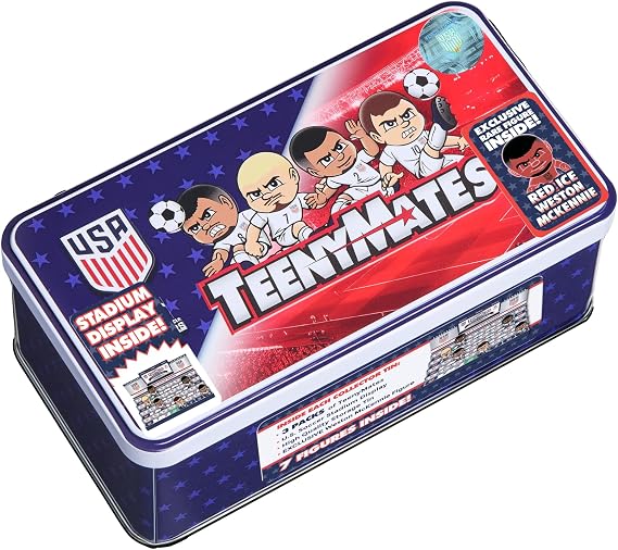TeenyMates USA Men's Soccer Action Figures Gift Set with Collectible Tin | Licensed Collector's Tin and 3 TeenyMates Packs (6 Figures Total); Soccer gift for kids & fans