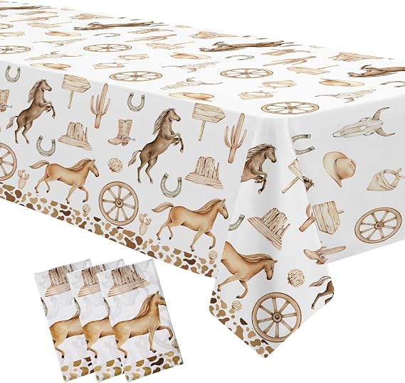 APOWBLS Western Cowboy Party Decorations Tablecloth - Disposable Wild West Cowboy Birthday Party Supplies Table Cover, Western Rodeo Cowboy Birthday Baby Shower Table Cloth - 3 Pack (54in x 108in)