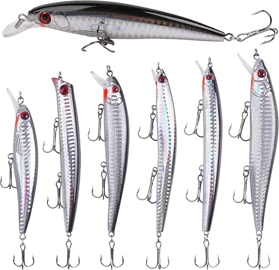Saltwater Fishing Lures Kit, Jerkbait Striped Bass Lures Surf Fishing Striper Lures Deep Diving Jerkbait Popper Plugs Hard Minnow Lures Baits for Inshore Offshore Ocean Deep Sea Fishing
