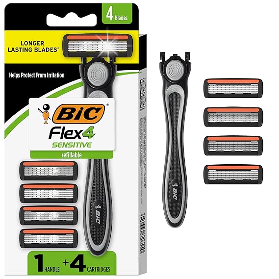 BIC Flex 4 Mens Refillable 4-Blade Razors, 1 Handle, 4 Cartridges