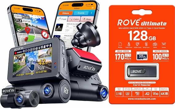 ROVE R3 Dash Cam Bundle with 128GB Micro SD Card