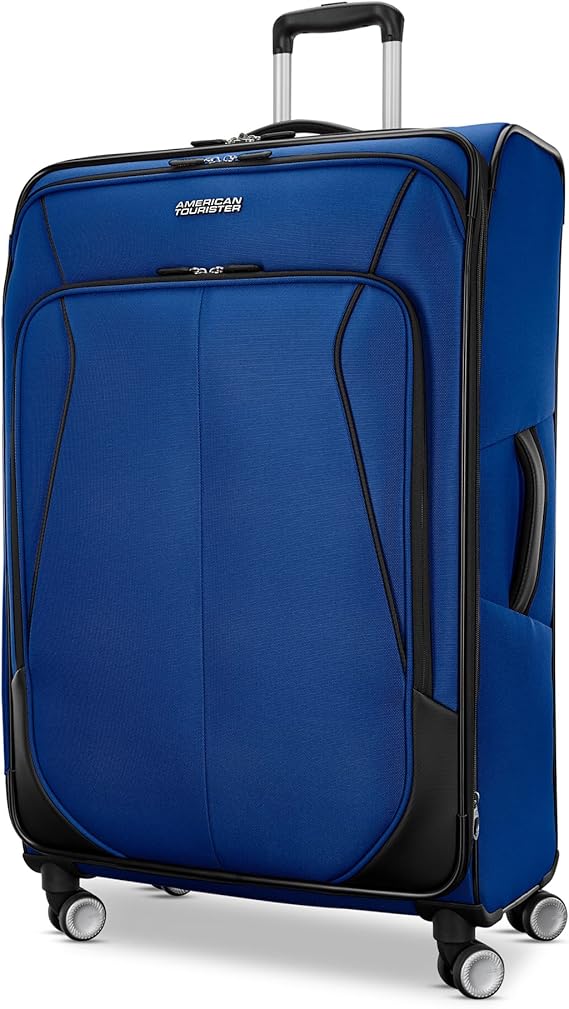 American Tourister 4 KIX 3.0 Checked-Large Softside Expandable Luggage with 4 Spinner Wheels, Sapphire Blue