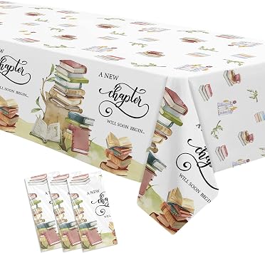APOWBLS Storybook Baby Shower Decorations Tablecloth - A New Chapter Will Soon Begin Book Theme Party Supplies Table Cover, Library Reading Book Club Decoration Table Cloth - 3Pack (54in x 108in)