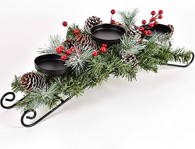 Lvydec Christmas Candle Holder Table Centerpiece Clearance - Pine Cones and Red Berry Table Centerpiece with 3 Candle Holders for Festival Home Decoration, 20 x 10 x 6L x W x H