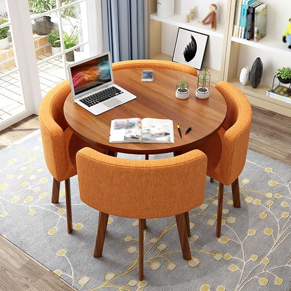 Round Dining Table Set With 4 Chair,Table And Chair Set,Small Conference Room Tables Simple Office Table Negotiation Table And Chair,Modern Leisur Dining Room Furniture For Kitchen Lounge Living Room