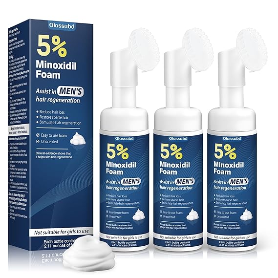 Minoxidil 5% Foam for Men Hair Growth Foam Suitable for Hair Thinning Receding Hairline and Hair Loss to Hair Regrowth Get Thicker Fuller Hair 3 Bottles 2.11 Ounces Each
