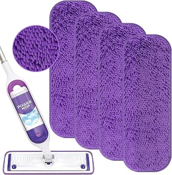 Reusable Power Mop Refill Pads for Swiffer Power Mop Starter Kit - Swifter Powermop Pads Refills - Multi-Surface & Wood Mopping Pad Refil for Floor Cleaning - Washable Microfiber Pad, 4 Pack