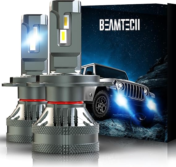 BEAMTECH H4 Bulbs, G-XP Chips Canbus Ready 600% Brighter 6500K White Light | H4/9003 Bulbs, Pack of 2