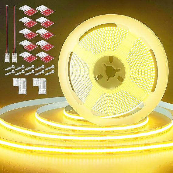 COB LED Strip Lights 40FT High Density 3000K Warm White CRI90+ 24V | 8mm LEDTape lighting with flexible fro Bedroom,Kitchen,Stage,Backlight DIY Lighting (Power Supply Sold Separately)