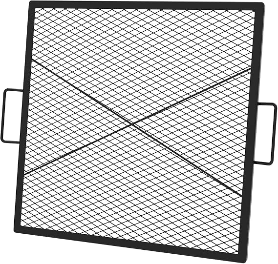 onlyfire Heavy-Duty Square Fire Pit Grill Grate with Heat-Resistant Coating | Diamond Mesh & X-Marks Design for Outdoor BBQ, Camping, Backyard Gatherings - 30 inch