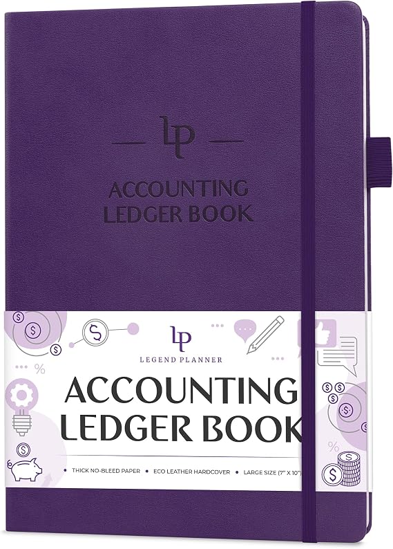 Legend Accounting Ledger Book Hardcover Bookkeeping Log for Small Business & Personal Use Columnar Book Money Expense Journal Large Format 7x10, 120gsm Paper, 7,644 Entries (Purple)