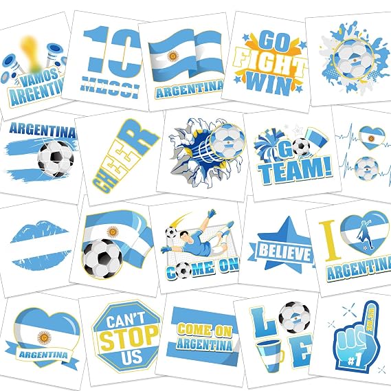 HOWAF 40pcs Argentina Soccer Temporary Tattoos for 2026 Tournament Soccer Match Decoration, Argentina Star Tattoos Stickers Argentina Flag Soccer Vamos Argentina America 2026 Soccer Match