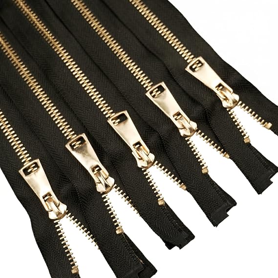 Wonesifee 5 Pcs Heavy Duty Metal Zipper#5 Black Separating Zipper | with Gold Teeth for Jacket Coat Outerwear Repair and DIY Sewing Craft